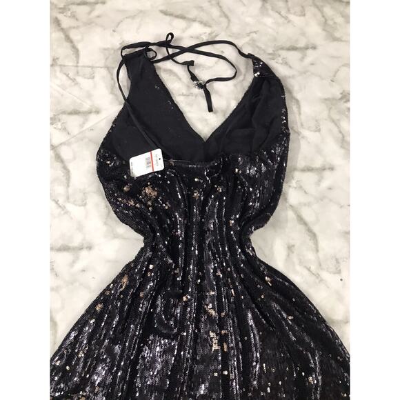 FREE PEOPLE Women Sequin Slip Mini Strappy Dress GOLD/BLK Cocktail Party XS - Picture 9 of 10